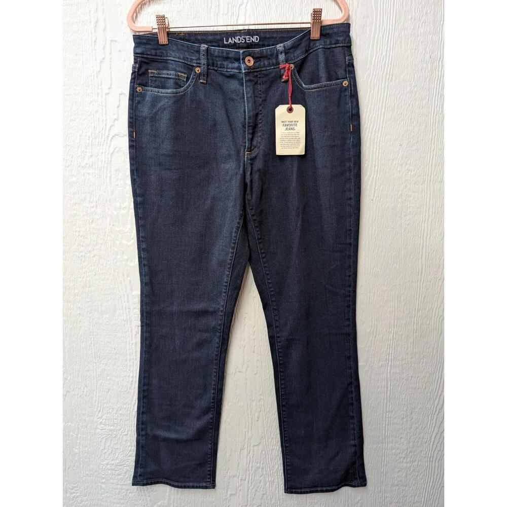 NWT Lands End Mid Rise Straight Leg Jeans Dark Wash Women's Size 10